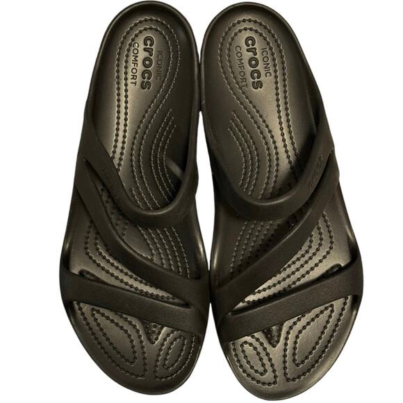 Crocs Kadee II Sandals Womens Black Strappy Slip On Slides Comfort Size 10 - Picture 3 of 5